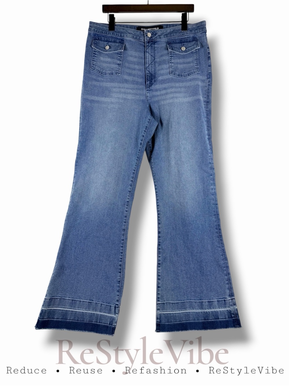KARL LAGERFELD Women’s Size 16 Denim Jeans Wide Leg High Rise Style Fit Stretch